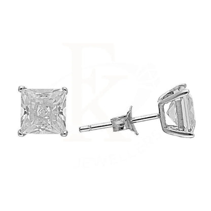 Italian Silver 925 Princess Cut White Solitaire Stud Earrings - Fkjernsl1800