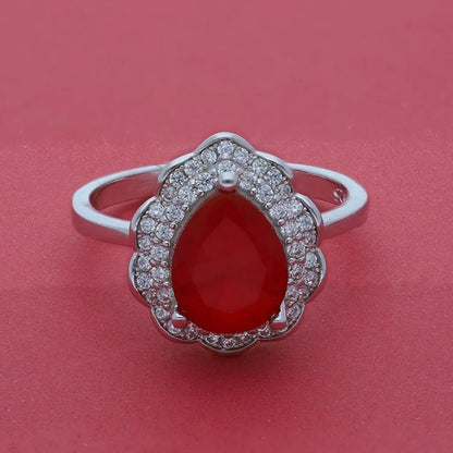 Italian Silver 925 Red Pear Shaped Solitaire Ring - Fkjrnsl3505 Rings