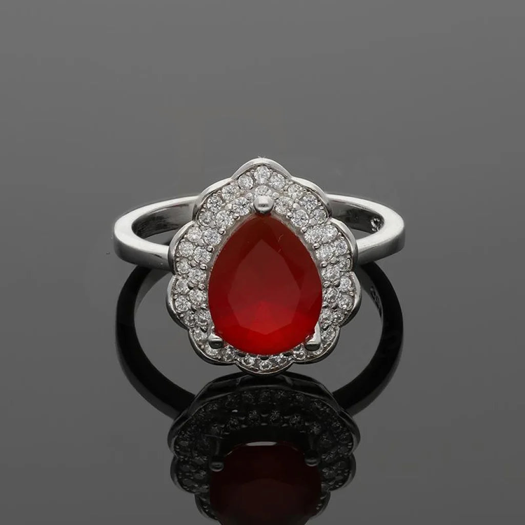 Italian Silver 925 Red Pear Shaped Solitaire Ring - Fkjrnsl3505 Rings