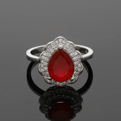 Italian Silver 925 Red Pear Shaped Solitaire Ring - Fkjrnsl3505 Rings