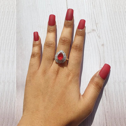 Italian Silver 925 Red Pear Shaped Solitaire Ring - Fkjrnsl3509 Rings