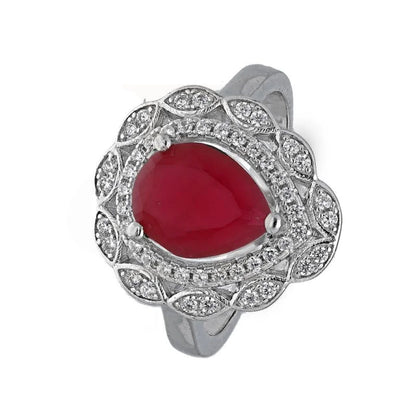 Italian Silver 925 Red Pear Shaped Solitaire Ring - Fkjrnsl3509 Rings