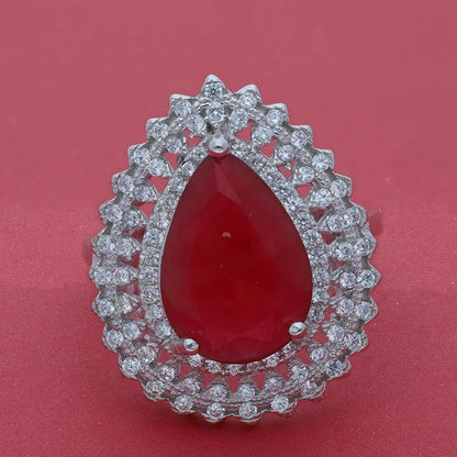 Italian Silver 925 Red Pear Shaped Solitaire Ring - Fkjrnsl3512 Rings