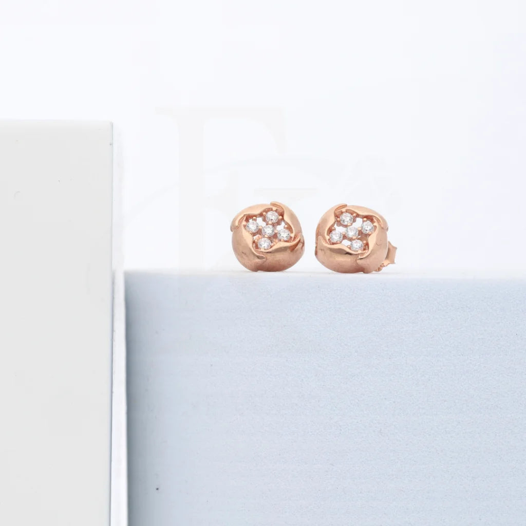 Sterling Silver 925 Rose Gold Plated Cubic Zirconia Star Earrings - Fkjernsl8019