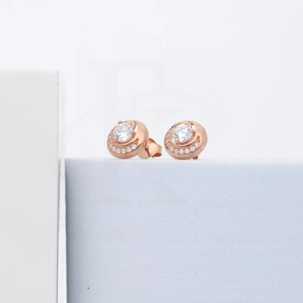 Sterling Silver 925 Rose Gold Plated Cubic Zirconia Stud Earrings - Fkjernsl8017