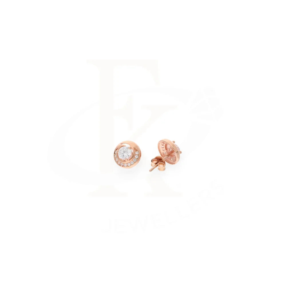 Sterling Silver 925 Rose Gold Plated Cubic Zirconia Stud Earrings - Fkjernsl8017