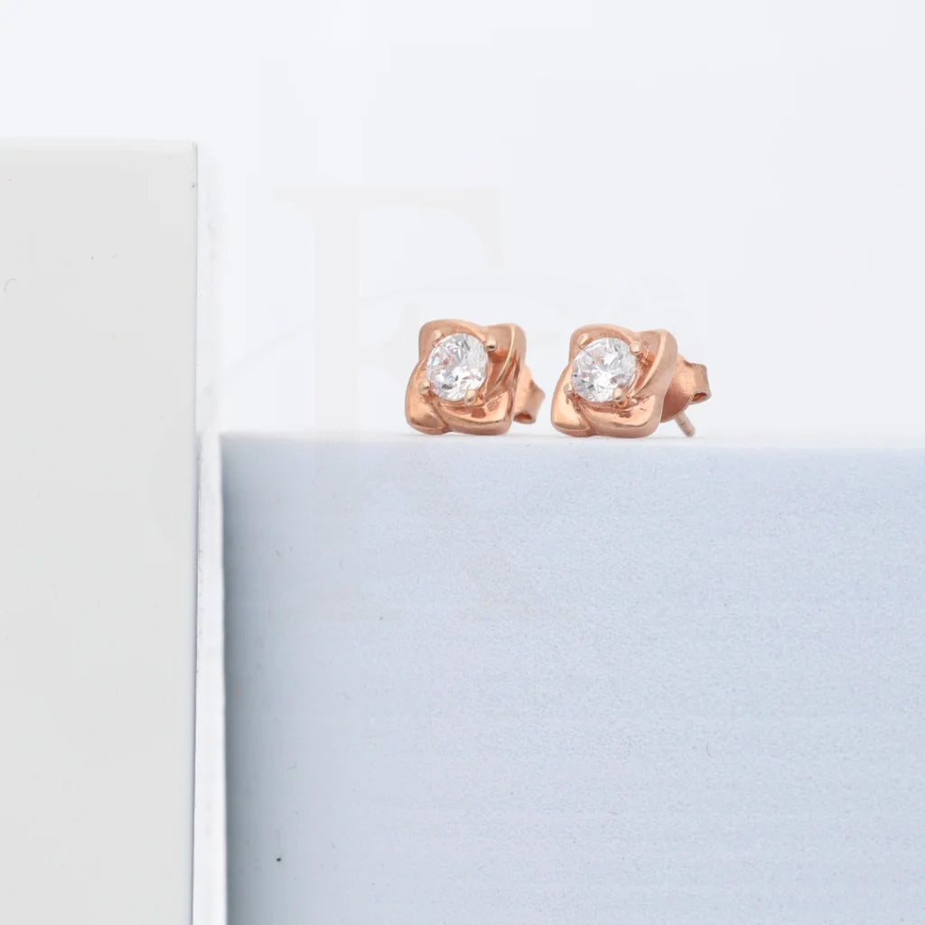 Sterling Silver 925 Rose Gold Plated Floral Shaped Stud Earrings - Fkjernsl8018