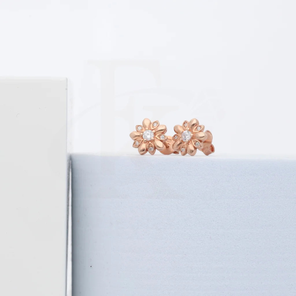 Sterling Silver 925 Rose Gold Plated Flower Shaped Stud Earrings - Fkjernsl8016