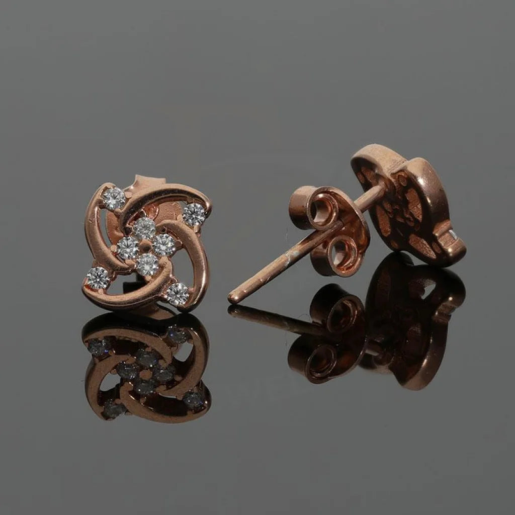 Italian Silver 925 Rose Gold Plated Flower Stud Earrings - Fkjernsl2503