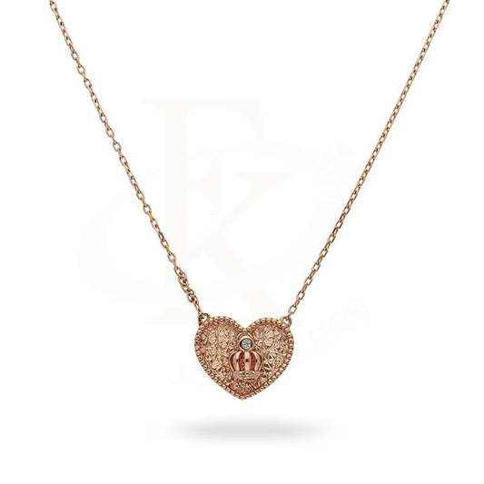 Italian Silver 925 Rose Gold Plated Heart With Crown Necklace - Fkjnklsl2212 Necklaces