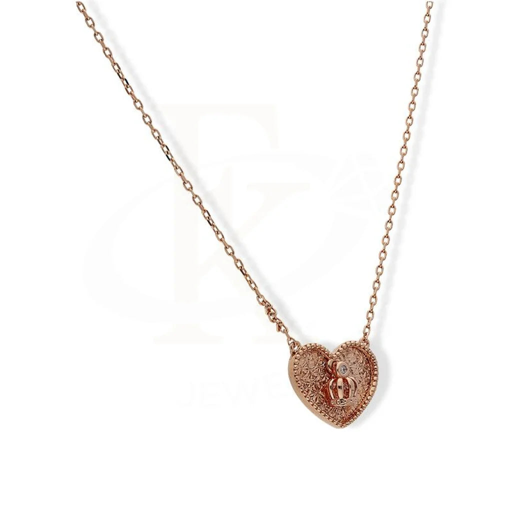 Italian Silver 925 Rose Gold Plated Heart With Crown Necklace - Fkjnklsl2212 Necklaces