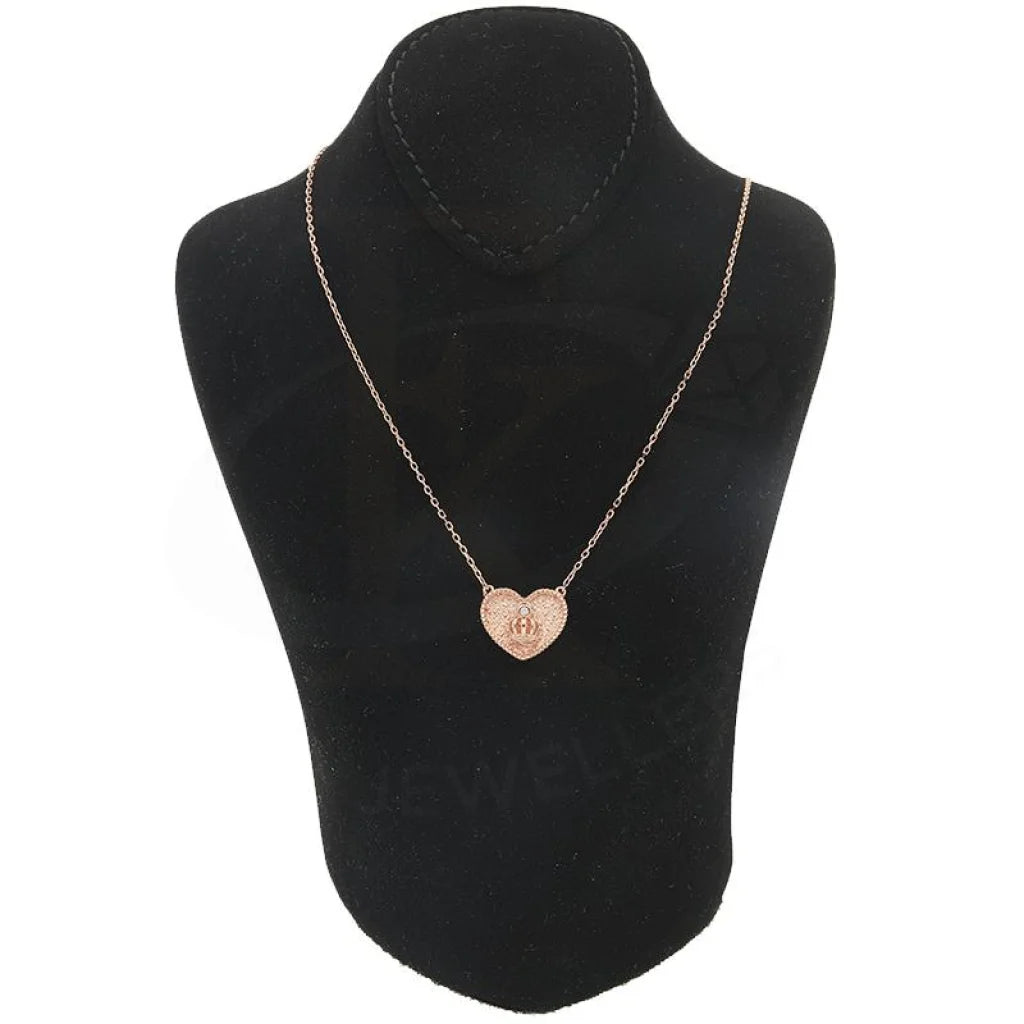 Italian Silver 925 Rose Gold Plated Heart With Crown Necklace - Fkjnklsl2212 Necklaces