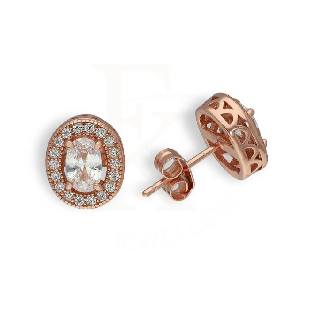 Italian Silver 925 Rose Gold Plated Oval Solitaire Stud Earrings - Fkjernsl2677