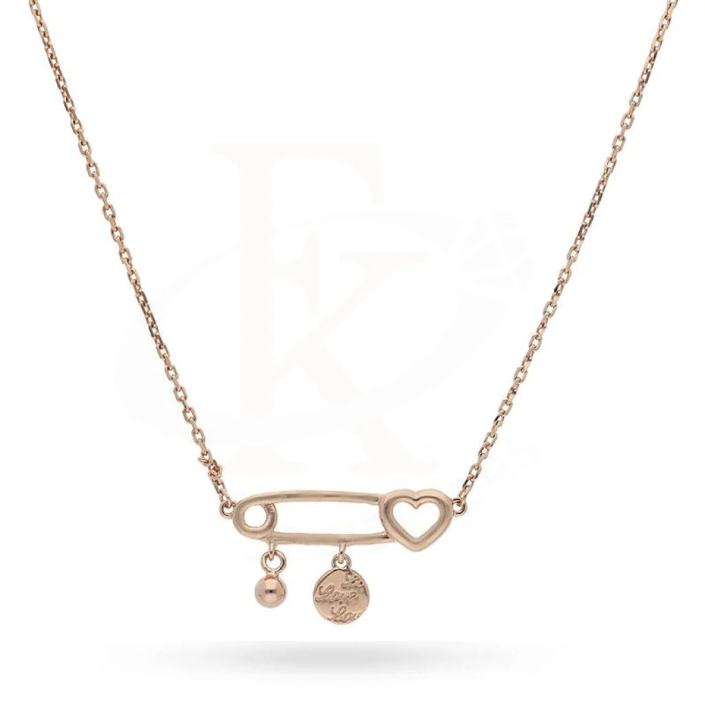 Italian Silver 925 Rose Gold Plated Paper Clip With Heart And Hanging Ball Necklace - Fkjnklsl2196