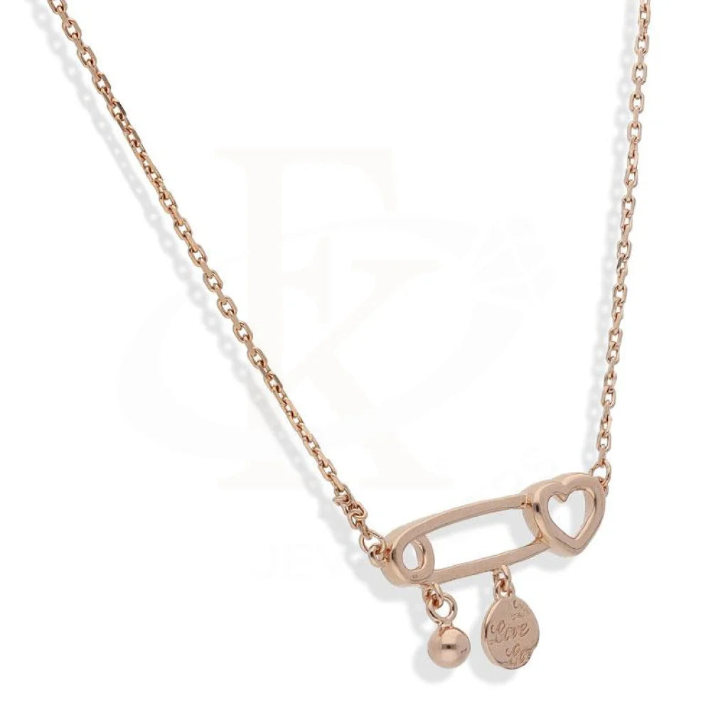 Italian Silver 925 Rose Gold Plated Paper Clip With Heart And Hanging Ball Necklace - Fkjnklsl2196