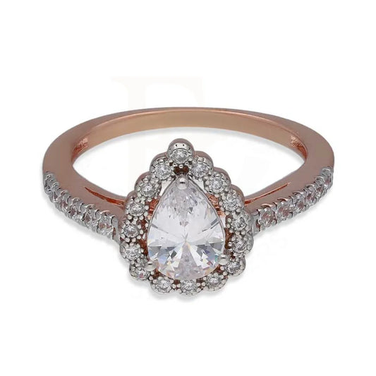 Sterling Silver 925 Rose Gold Plated Pear Shaped Solitaire Ring - Fkjrnsl3541 Rings