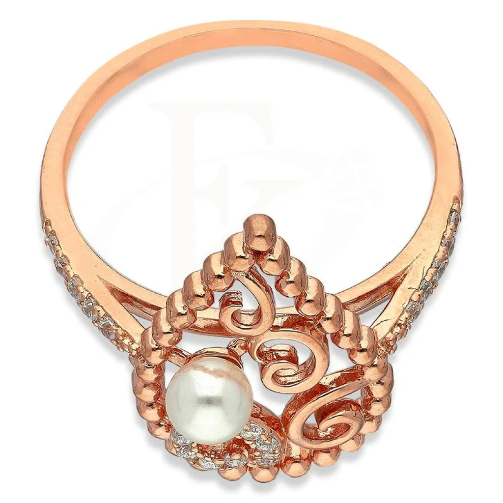 Italian Silver 925 Rose Gold Plated Pear Shaped With Pearl Pendant Set (Necklace Earrings And Ring)