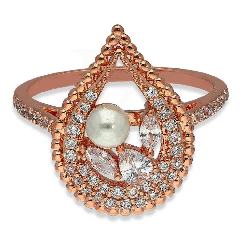 Italian Silver 925 Rose Gold Plated Pear Shaped With Pearl Pendant Set (Necklace Earrings And Ring)