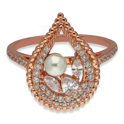 Italian Silver 925 Rose Gold Plated Pear Shaped With Pearl Pendant Set (Necklace Earrings And Ring)