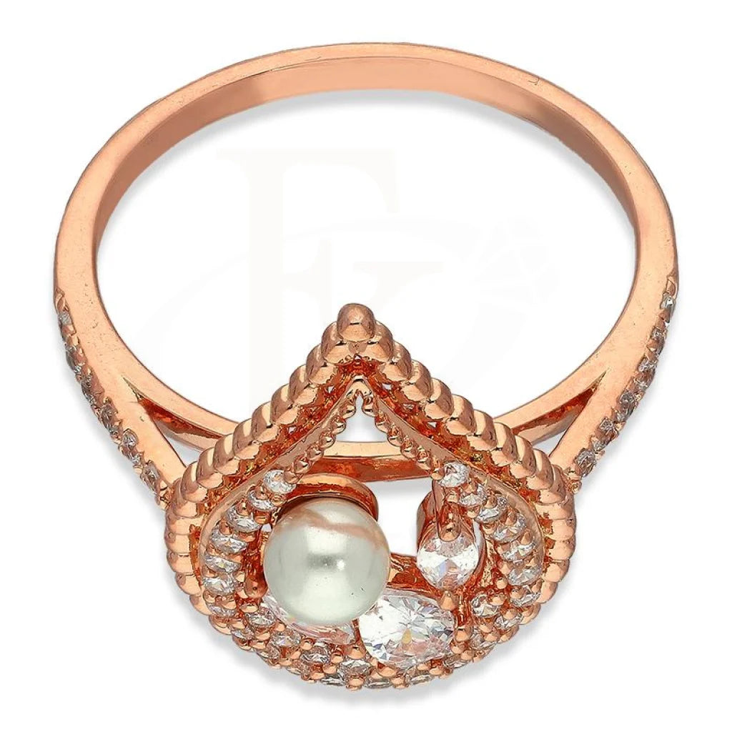 Italian Silver 925 Rose Gold Plated Pear Shaped With Pearl Pendant Set (Necklace Earrings And Ring)