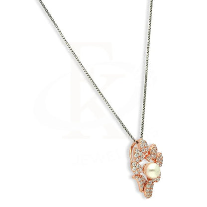 Italian Silver 925 Rose Gold Plated Pearl Pendant Set (Necklace Earrings And Ring) - Fkjnklstsl2270