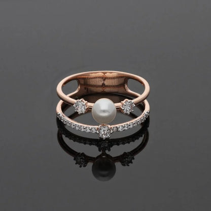 Sterling Silver 925 Rose Gold Plated Pearl Ring - Fkjrnsl3638 Rings