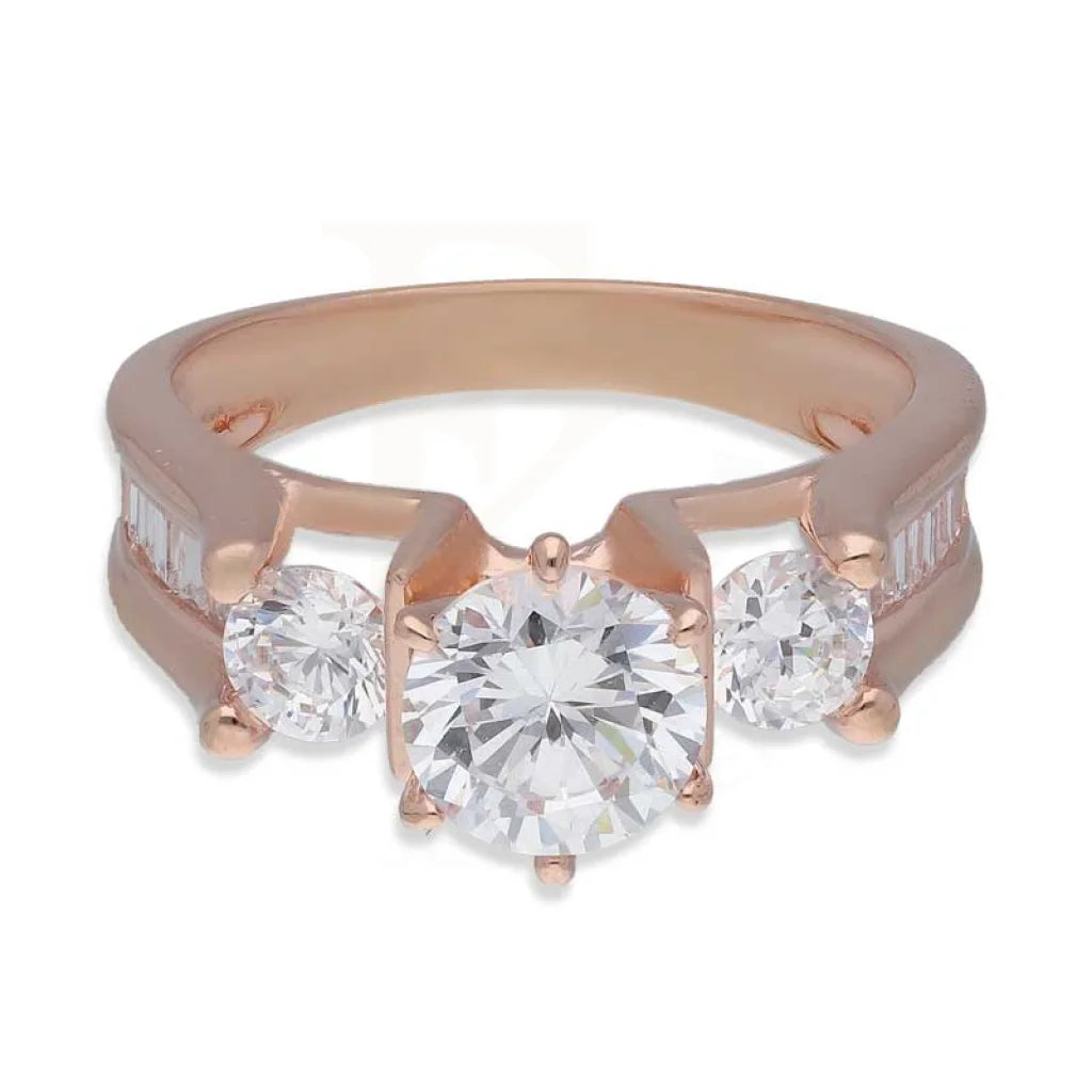 Sterling Silver 925 Rose Gold Plated Round Shaped Solitaire Ring - Fkjrnsl3538 Rings