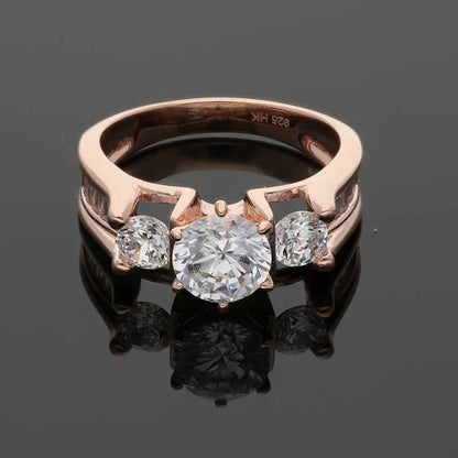 Sterling Silver 925 Rose Gold Plated Round Shaped Solitaire Ring - Fkjrnsl3538 Rings