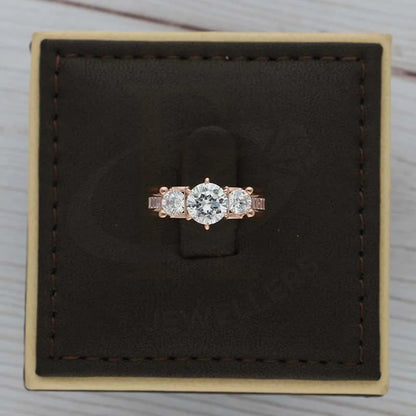 Sterling Silver 925 Rose Gold Plated Round Shaped Solitaire Ring - Fkjrnsl3538 Rings