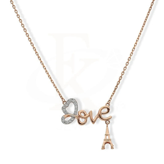 Italian Silver 925 Rose Gold Plated Twisted Heart Love Eiffel Tower Necklace - Fkjnklsl2211