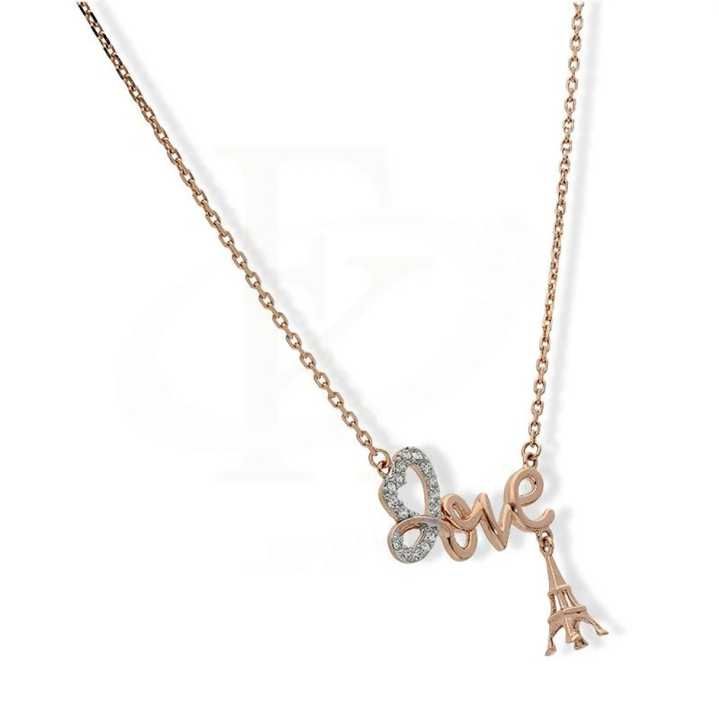 Italian Silver 925 Rose Gold Plated Twisted Heart Love Eiffel Tower Necklace - Fkjnklsl2211