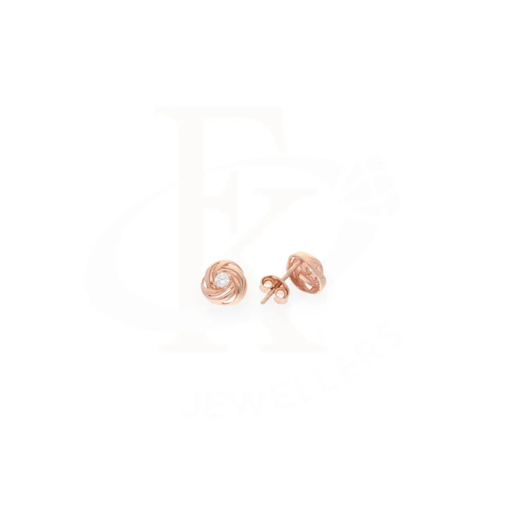 Sterling Silver 925 Rose Gold Plated Zirconia Knot Stud Earrings - Fkjernsl8023