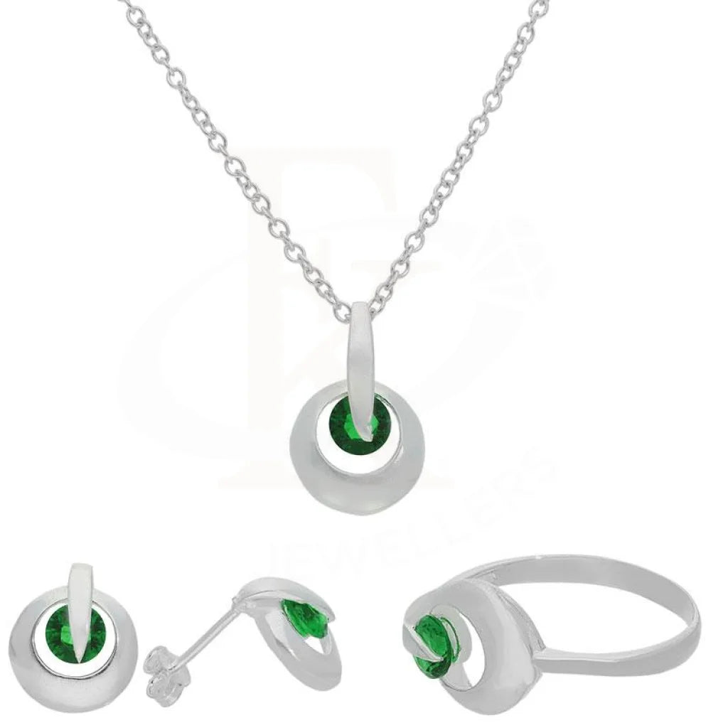 Italian Silver 925 Round Pendant Set (Necklace Earrings And Ring) - Fkjnklst2075 Sets