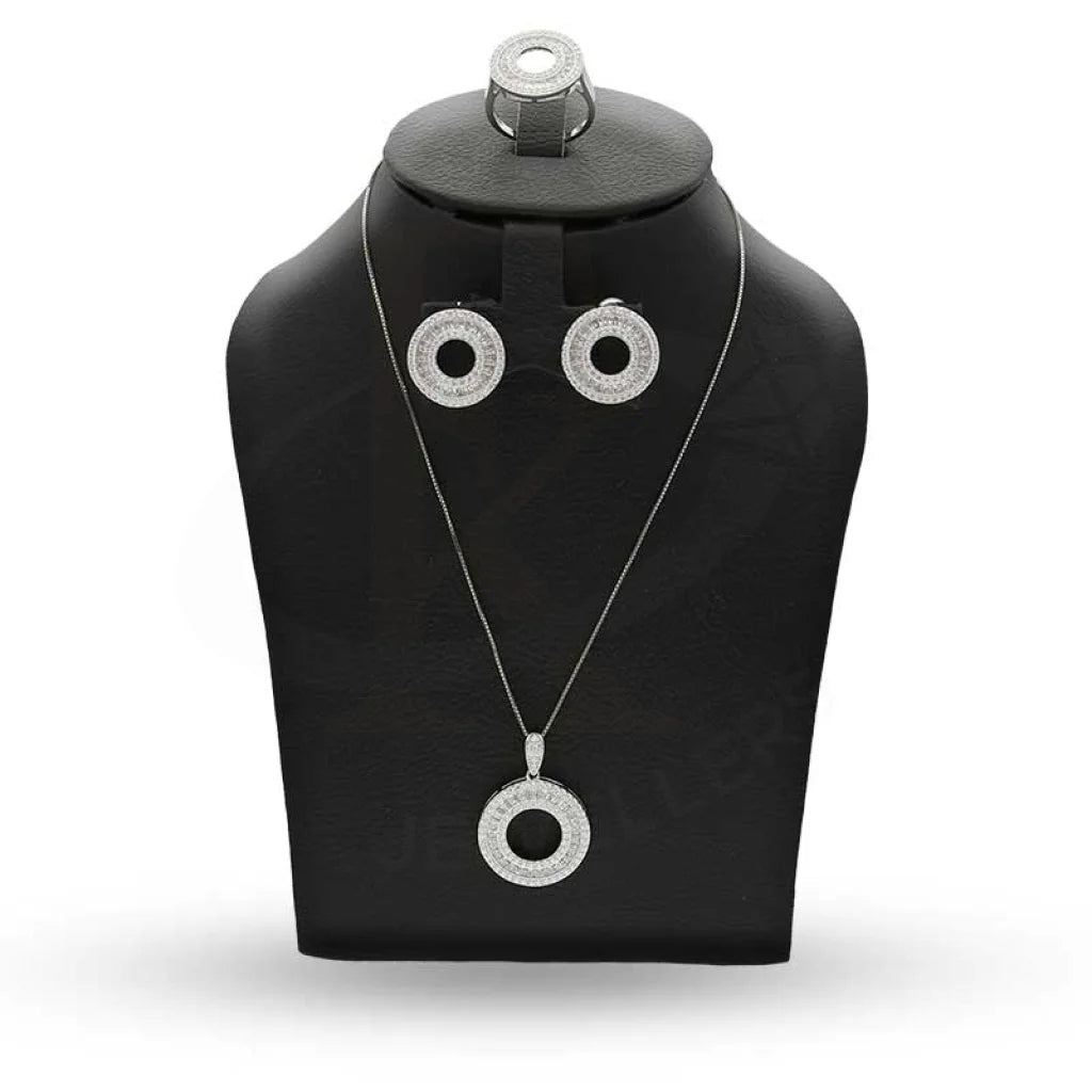 طقم قلادات دائرية من الفضة الإسترلينية عيار 925 (قلادة وأقراط وخاتم) - Fkjnklstsl2376