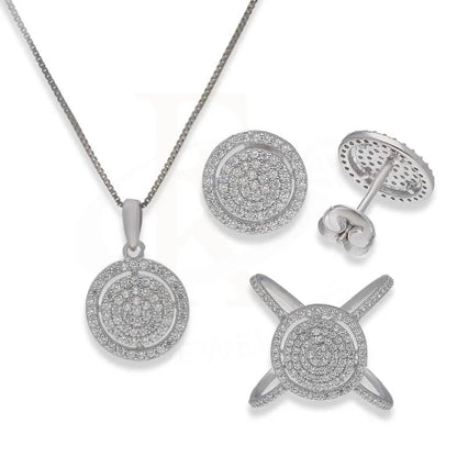 Sterling Silver 925 Round Shaped Pendant Set (Necklace Earrings And Ring) - Fkjnklstsl2377 Sets