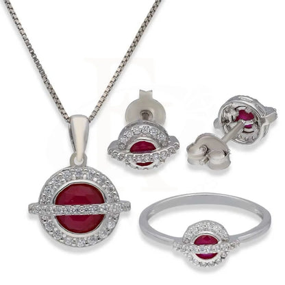 Sterling Silver 925 Round Shaped Pendant Set (Necklace Earrings And Ring) - Fkjnklstsl2383 Sets