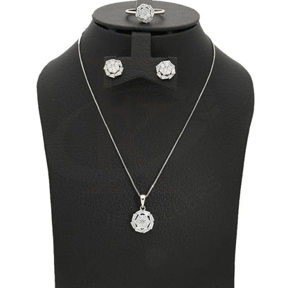 Italian Silver 925 Round Shaped Solitaire Pendant Set (Necklace Earrings And Ring) - Fkjnklstsl2329