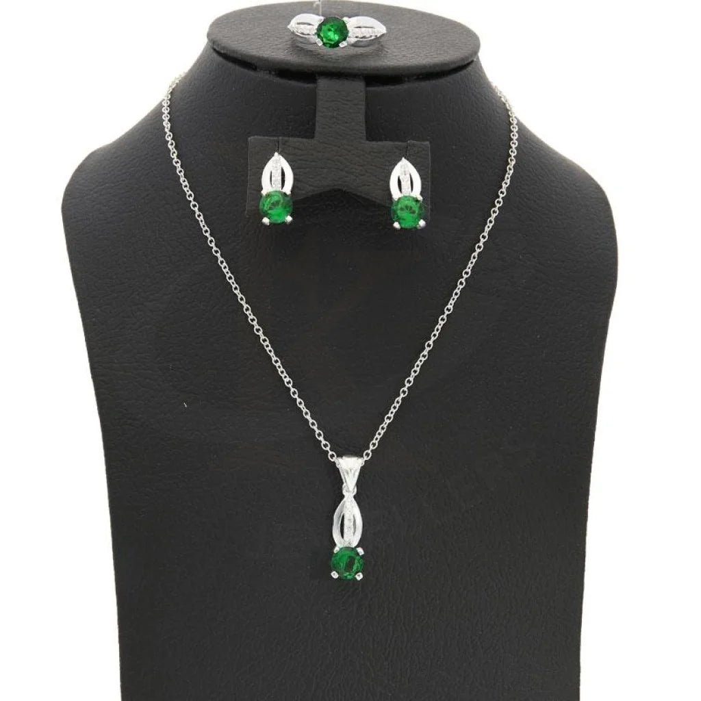 Italian Silver 925 Solitaire Pendant Set (Necklace Earrings And Ring) - Fkjnklst2073 Sets