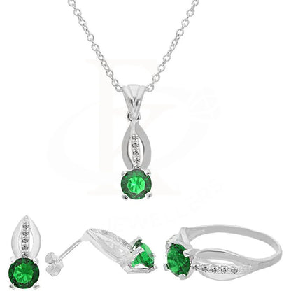 Italian Silver 925 Solitaire Pendant Set (Necklace Earrings And Ring) - Fkjnklst2073 Sets