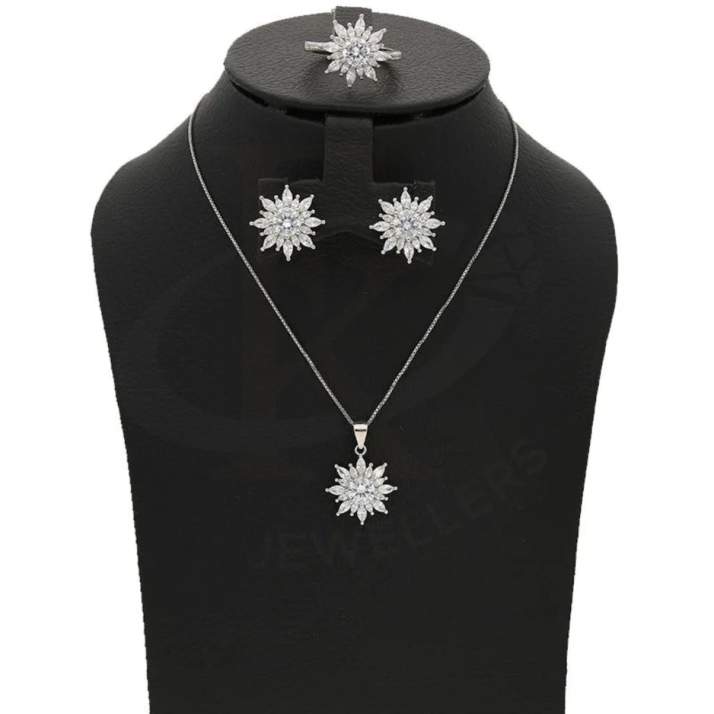 طقم قلادات سوليتير من الفضة الإيطالية عيار 925 (قلادة وأقراط وخاتم) - Fkjnklstsl2278