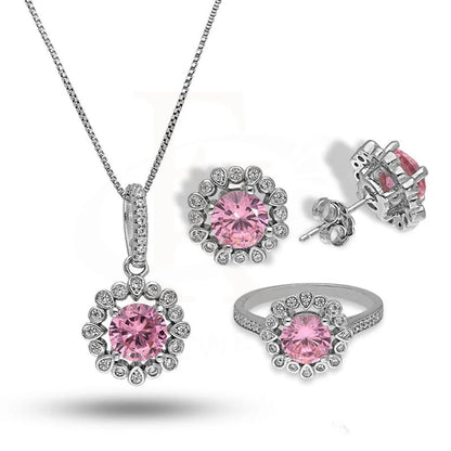 Italian Silver 925 Solitaire Pendant Set (Necklace Earrings And Ring) - Fkjnklstsl2282 Sets