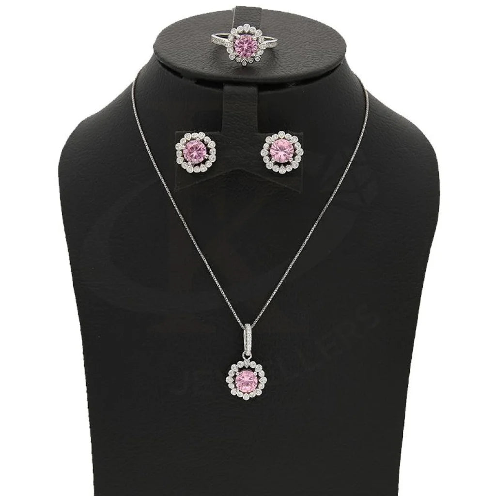 Italian Silver 925 Solitaire Pendant Set (Necklace Earrings And Ring) - Fkjnklstsl2282 Sets