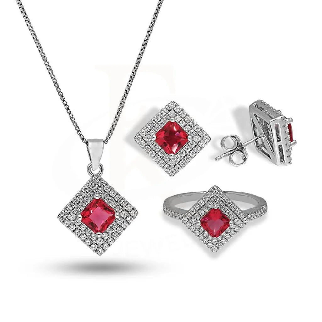 Italian Silver 925 Solitaire Pendant Set (Necklace Earrings And Ring) - Fkjnklstsl2297 Sets