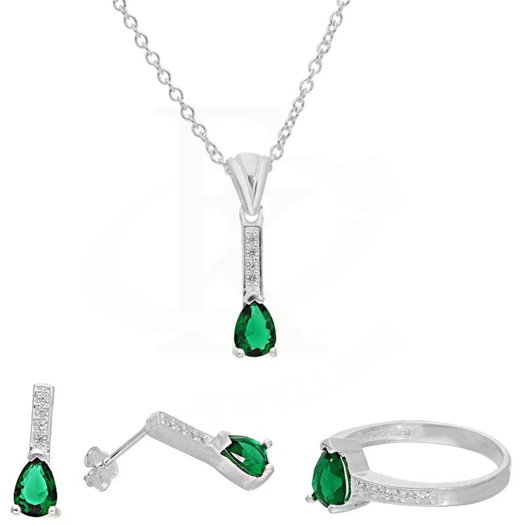 Italian Silver 925 Teardrop Solitaire Pendant Set (Necklace Earrings And Ring) - Fkjnklst2063 Sets