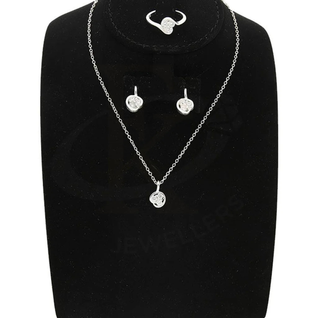 Italian Silver 925 Triple Solitaire Pendant Set (Necklace Earrings And Ring) - Fkjnklst2025 Sets