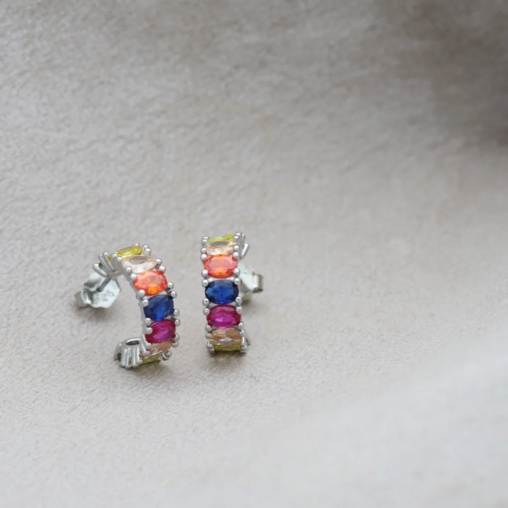 Sterling Silver 925 White Gold Rainbow Hoop Earrings - Fkjernsl5875