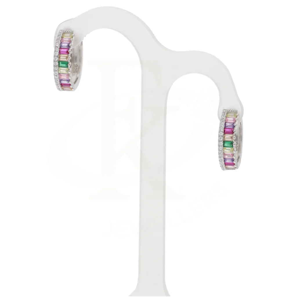 Sterling Silver 925 White Gold Rainbow Hoop Earrings - Fkjernsl5876