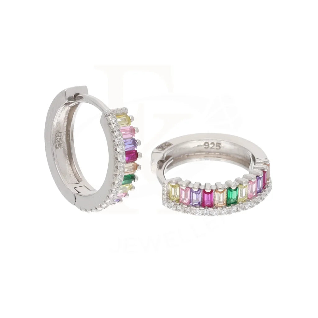 Sterling Silver 925 White Gold Rainbow Hoop Earrings - Fkjernsl5876