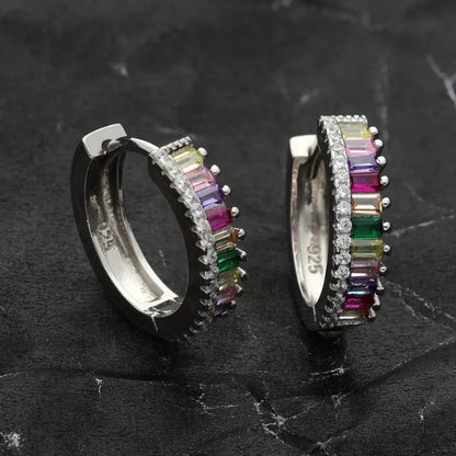 Sterling Silver 925 White Gold Rainbow Hoop Earrings - Fkjernsl5876