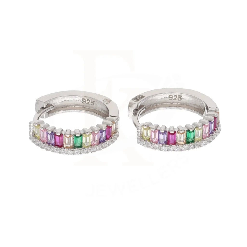 Sterling Silver 925 White Gold Rainbow Hoop Earrings - Fkjernsl5876